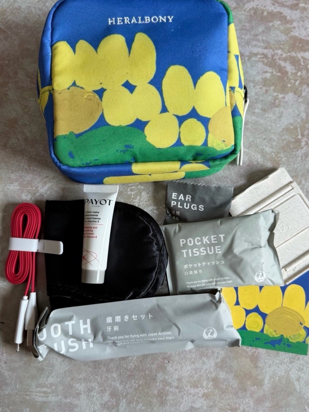 NEW- Japan Airlines JAL Business Class Amenity Kit Pouch Heralbony